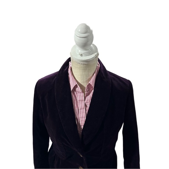 J Crew Purple 2 Button Velvet Blazer Sz 4 Jewel Tone 100% Cotton Lined Jacket - Picture 2 of 16